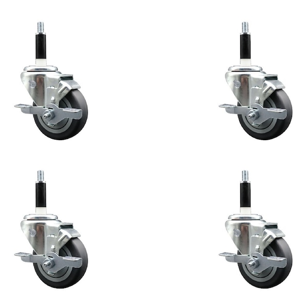 Service Caster 3.5'' Thermoplastic Rubber Swivel 7/8'' Expanding Stem Caster Set with Brake, 4PK SCC-EX20S3514-TPRB-TLB-78-4 - main